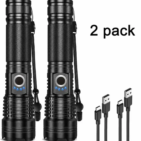 2 Pack Handheld Rechargeable LED 5000 High Lumens Flashlights Super Bright Flash Light with Cob,3 Modes Waterproof Powerful Flashlight for Home,Camping