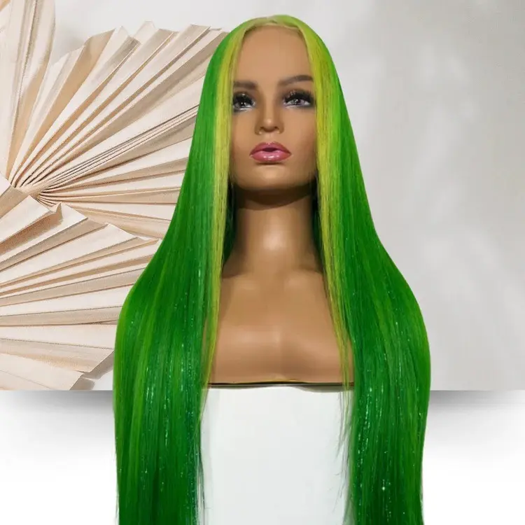 Hair Queen LA Patricia Straight Tinsel Wig, Glamorous 13x4 HD Lace Front Human Hair with Holographic Sparkle, 150% Density, Heat-Resistant, Glamorous Human Hair Lace Front Wigs