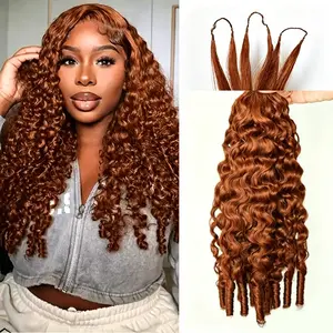 Bling Hair Reddish Brown Burmese Curly Crochet Human Hair Knotless Pre-Separated 33# Color Kinky Curly Feather Crochet Hair Extensions For Braiding