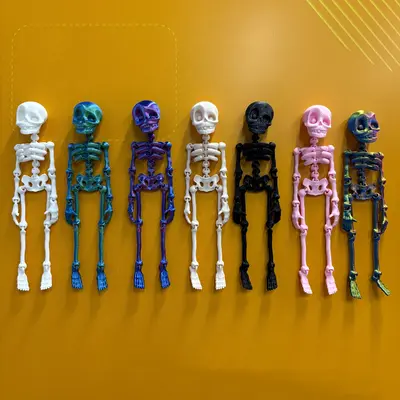 Funny 3D Printed Poseable Skeleton Fridge Magnets - 5Pcs Set, Movable Joints, Strong Hold For Halloween & Gothic Decor