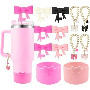 Cup Accessories Set for ,Including 6 count Cute Bow Straw Cover Caps 10mm  Straw Toppers,2Pcs  Boot Sleeve and 4 count Handle Charm for  Tumbler 30&40oz,&Hot