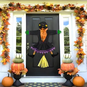 Magic Witch Broom , Broomstick & Cotton Hat Set for Halloween Decor, Christmas Party, Photoshoot Props