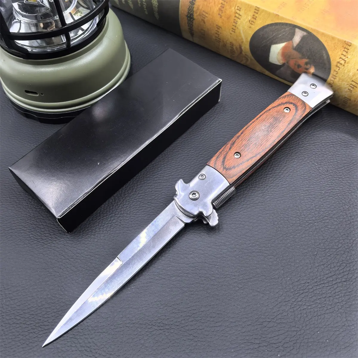 Foldable Pocket Knife with 440C Blade, Colorful Wood Handle + Stainless Steel Guard, Ideal for Outdoor Camping, Hiking, Fishing, Portable Multipurpose Knives, Outdoor Tools