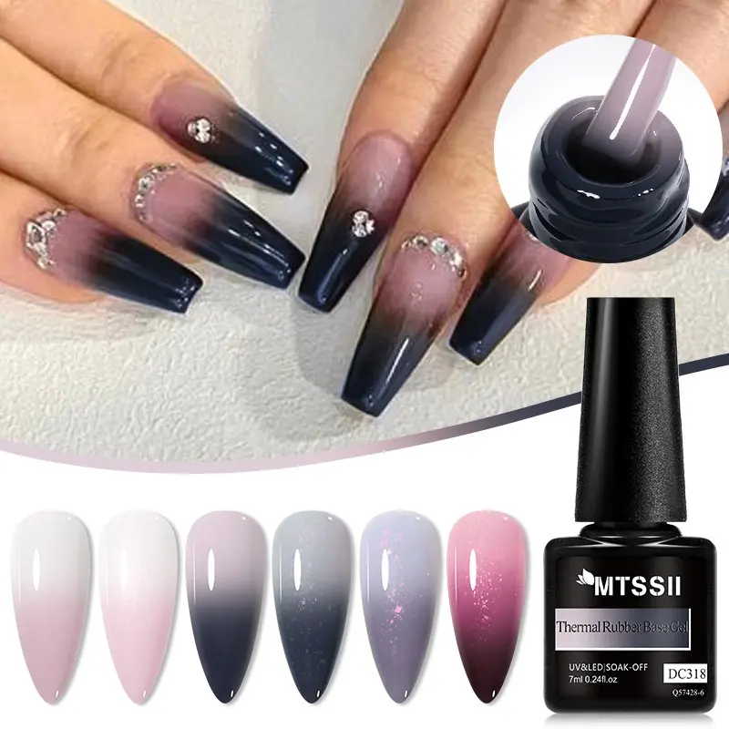 MTSSII 6 Colors Gel Polish Kit Temperature Mood Changed Pink Nude Black Soak Off UV/LED Color Changing Gel Nail Polish Set Nail Care Manicure Nail Art Salon DIY at Home Painting Gel Set