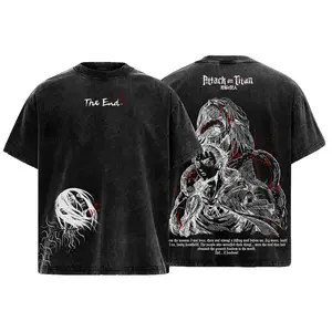 Eren Yeager Attack on Titan Graphic T-Shirt, Vintage Washed Oversized Heavy Cotton Short Sleeve Tee, Classic Unisex Menswear Streetwear