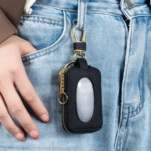 Women's Simple Car Key Case Universal Key Holder Genuine Leather Mini Key Storage Bag, Car Interior Accessory, Zipper Secure Bag for Car Key Holder Soft Protection for Car Remote Control and Keeps Keys Within Reach