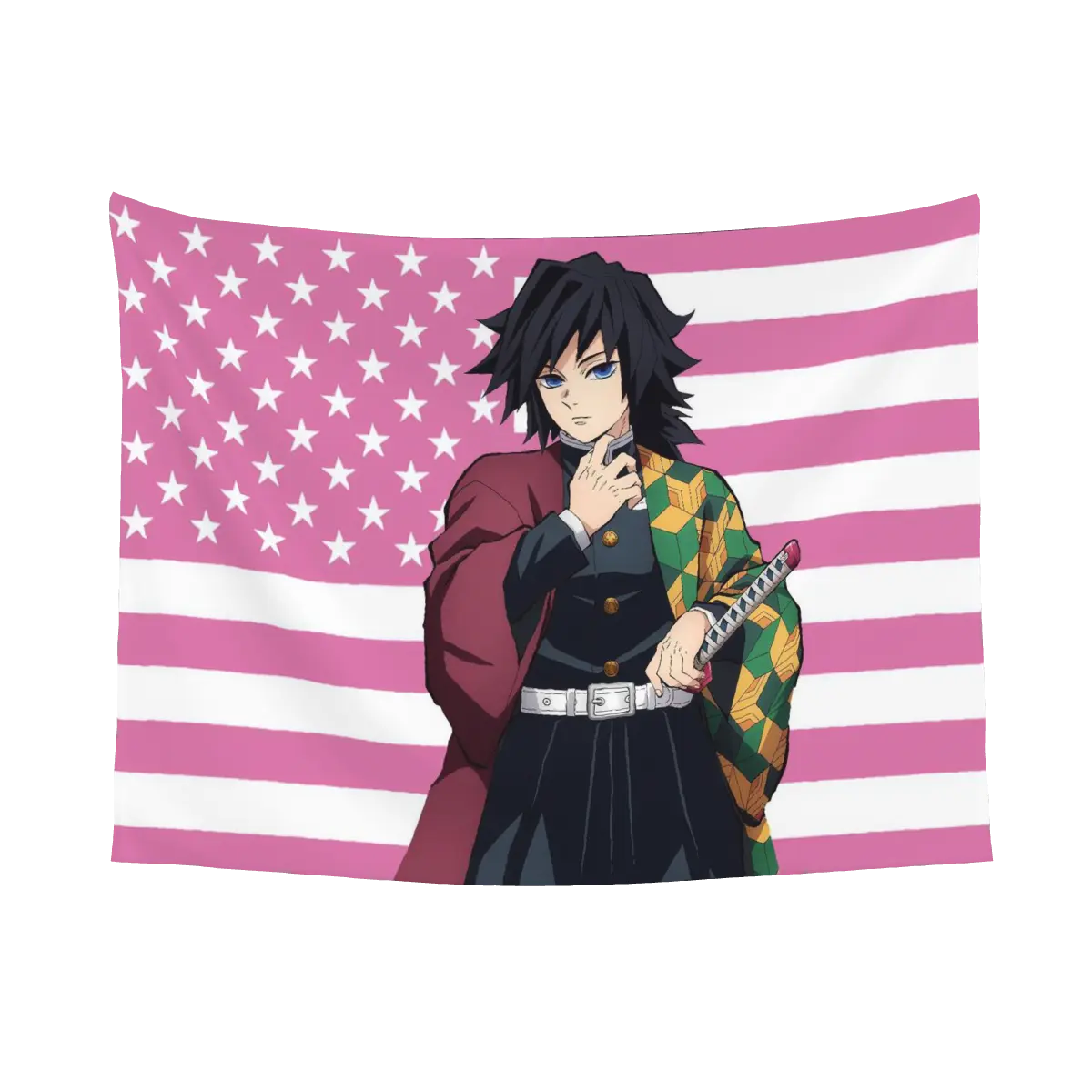 Tomioka Giyuu American Flag Demon Slayer: Kimetsu No Yaiba Durable Decorative Wall Tapestry, Modern Stripe Design Banner for Garage Indoor/Outdoors Home Decor by summerwins