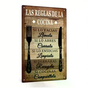 Vintage Spanish "Las Reglas de la Cocina" Metal Wall Art - Rustic Farmhouse Kitchen Decor with 7 Cooking Rules, Aluminum Metal Sign for Home, Dining Room, Restaurant, Unique Gift Idea, Vintage Kitchen Decor, Distressed Finish, 2D