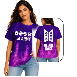 Women's Kpop ARMY We Are Back Purple Flame T-Shirt - Bangtan Style Womenswear Top with JIN 92, SUGA 93, RAP MONSTER - Athletic Concert Outfit
