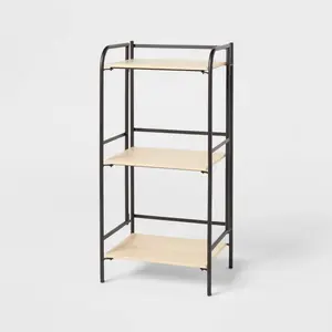 Brightroom Modern Steel 3 Shelves Foldable Storage Black Natural Shelving Metal
