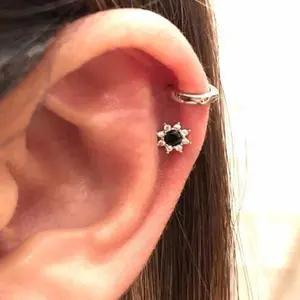 Sunflower Cartilage Earring • Small Threadless Pushpin Labret • Dainty Tiny Flower Tragus Threadless Stud • Mini Helix Daith Conch Piercing