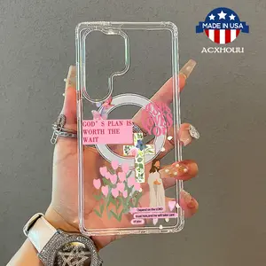 Girly Magnetic Case for Samsung S22/23/24/25 plus ultra, Cross Flower Jesus MagSafe Ready, Slim Fit, Drop-Proof Perfect for Soft Girl Aesthetic