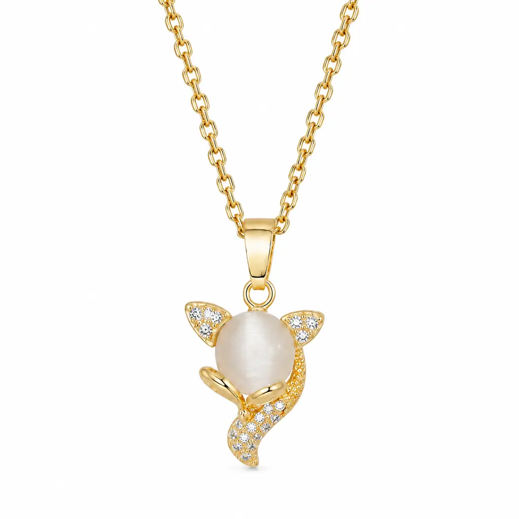 14K Gold Plated Fox Pendant Necklace with A-Grade Cat Eye Stone, Dainty Cubic Zirconia Animal Charm Chain for Women, Adjustable Brass Base Jewelry for Everyday Wear, Gifts for Her girly accessories