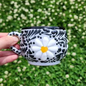 Talavera Original Daisy Chocolatera Mug 8oz Handcrafted Ceramic Drinkware Made in Mexico kitchen home decor birthday gift for her Coffee Cup Handmade