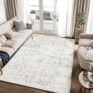 Vintage Floral Washable Area Rug for Living Room,Rug Soft Non Slip Stain Resistant Boho Carpet for Indoor Bedroom Dinning Room Home Office Beige