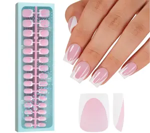 Deep French Gel Nail Tips, Pink 150Pcs Short Square Soft Gel Nail Tips, French Tips Press on Nails, Fake Nails for Nail Art DIY 15 Sizes
