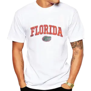 Men’s Florida Gators Vintage Arch Letter Graphic T-Shirt, College Team Logo Print Crew Neck Relaxed Fit Short Sleeve Sports Fan Casual Top