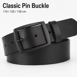 CKiruv Men’s Pin Buckle Belt, Adjustable PU Leather Casual Dress Belt with Matte Black Alloy Buckle, Classic Belt for Jeans, Work Pants & Daily Wear, 110/120/130cm