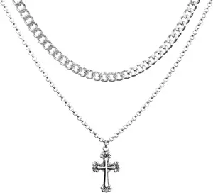 4Pcs Dainty Silver Jewelry Set Minimalist Cross & Airplane Necklace + Anklet Stack