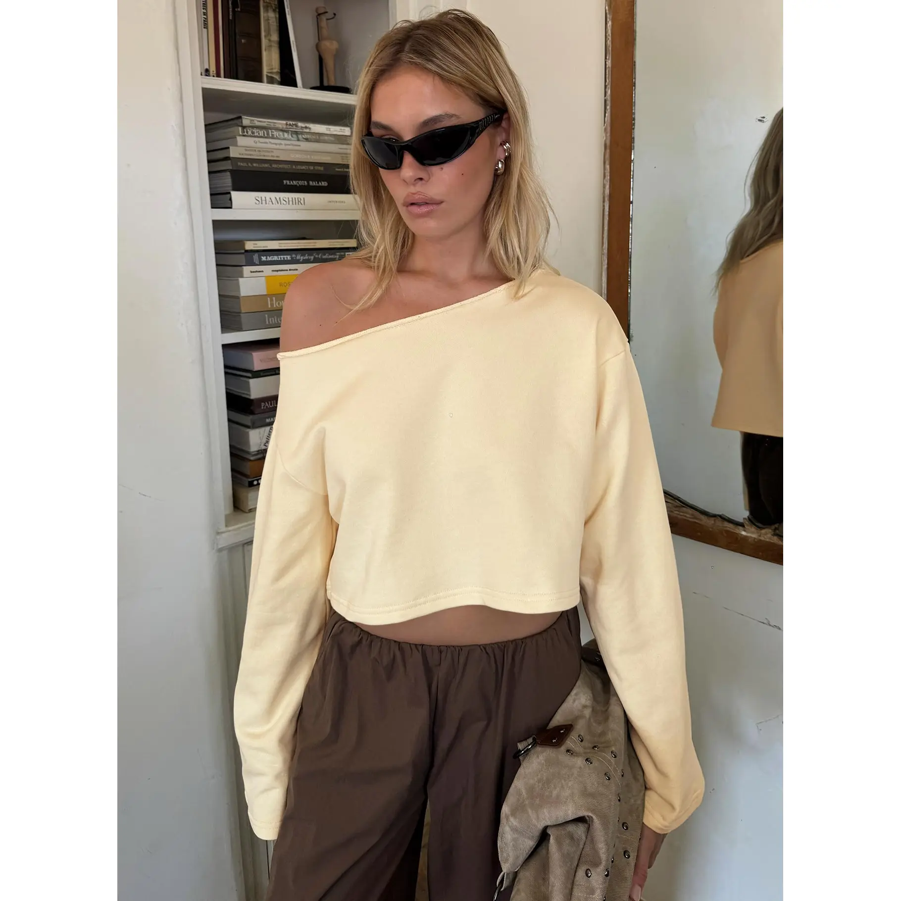 Retreat Raw Edge Off Shoulder Jumper Buttercream