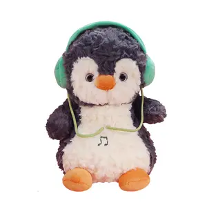 9.06in Headphone Penguin Plush  Birthday Gift Spring Pastel Squeezable Stuffed Animal Cozy Music Lover Gift Stress Relief Plushie for Kids Adults Cute Girly Gifts for Girlfriend Boyfriend