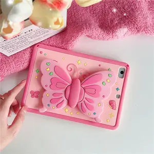 3D Cute Butterfly iPad 10th iPad Pro Case with Hidden Stand for Girls Women, Anti-Drop Strap, Compatible with iPad A16, Mini 6, Pro Air 4-7, M2/m3 Air,