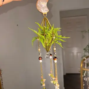 Flower Agate Crystal Moon Suncatcher