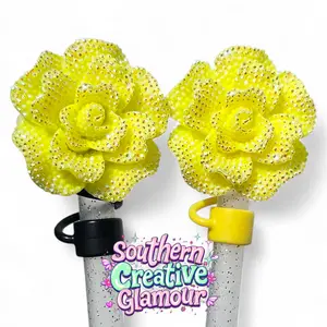 Rose 10mm Straw Topper | Yellow Glitter