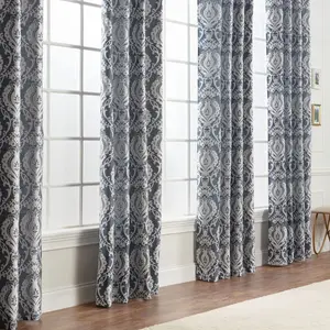 Chanasya 2pk Damask Pattern Jacquard Room Darkening Window Curtain Panels - Set of 2 - 52 x 96 Inches Long - Blue