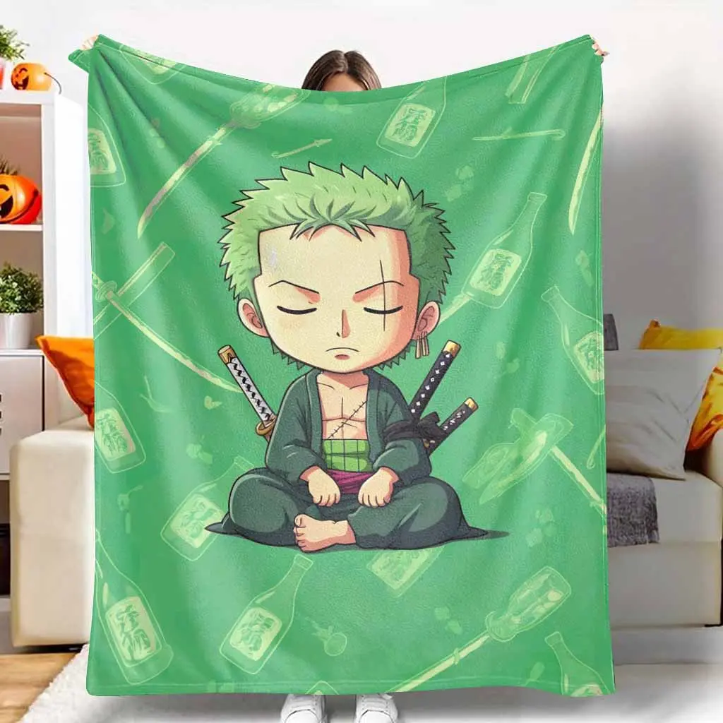 Otaku Style Green Samurai Anime Flannel Blanket, Cartoon Sword & Bottle Print, Soft Plush Texture, Lightweight Warm Cozy, Ideal for Bedroom Decoration & Office Napping, Perfect Gift for Anime Fans (TikTok Shop Spring Glow Up)