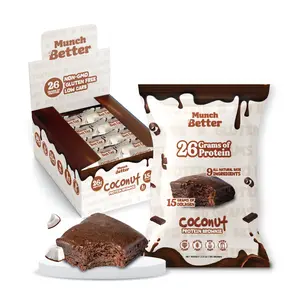 Munch Better High Protein Coconut Brownies (8 Pack) 26 Grams of Protein Gluten Free Dairy Free Non-GMO Clean Ingredients Snack Coconut Cake