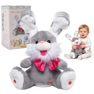 MIAODAM Talking Bunny Stuffed Animal Peek-A-Boo Interactive Plush Toy with Adjustable Volume Singing 15 Songs for Kids Birthday Gift Montessori Toys for Toddlers,summervibes