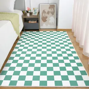 Checkerboard Rug for Living Room and Bedroom, Soft Machine Washable AreaRug with Non-Slip TPR Backing, Low Pile Stain Resistant Carpet for Kids' Room, Entryway, Kitchen,Dorm,Available in 2x6, 4x6, 5x7, 6x9 ft