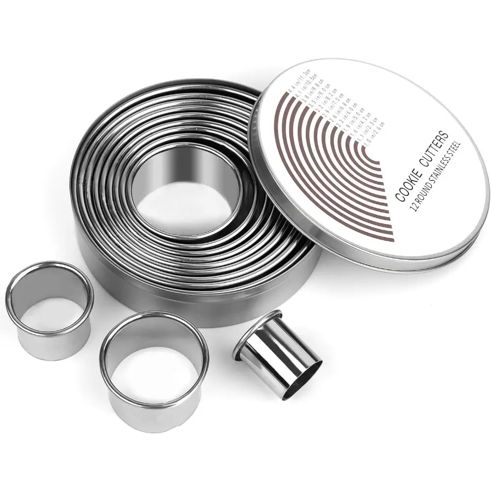 12 Pcs Donut Cookie Biscuit Cutter Set for Baking, Graduated Doughnut Round Cutters, Metal Scone Circle Cookie Cutters for Frying, Biscuits Ring Molds for Cooking Cake(1-4.4 Inch)