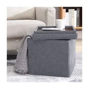 Ornavo Home Square Storage Ottoman With Table Tray Lid