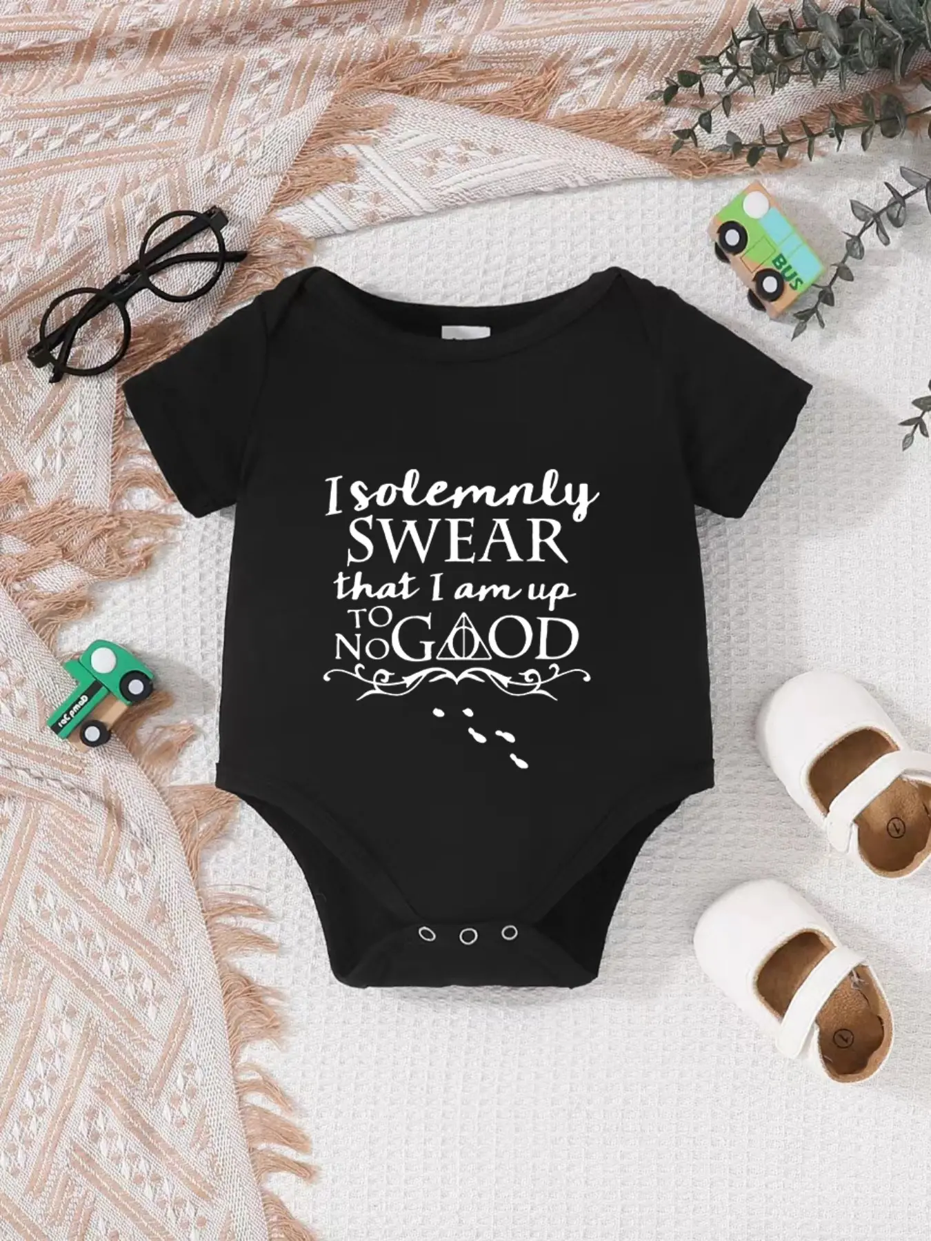 Newborn Summer Short Sleeve Triangle Onesie, Unisex Baby Harry Potter Print, Soft and Cute Fitted Jumpsuit, Gentle Skin-Friendly