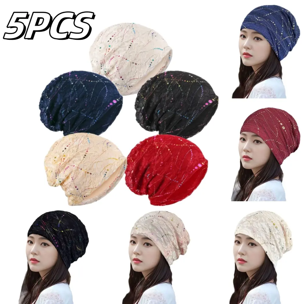Women's Slouchy Beanie Chemo Hats (5-Piece Set) - Stretch Cancer Head Scarf, Sleep Head Wrap for Cancer Patients, Multicoloured Sports & Outdoor Hat Accessory