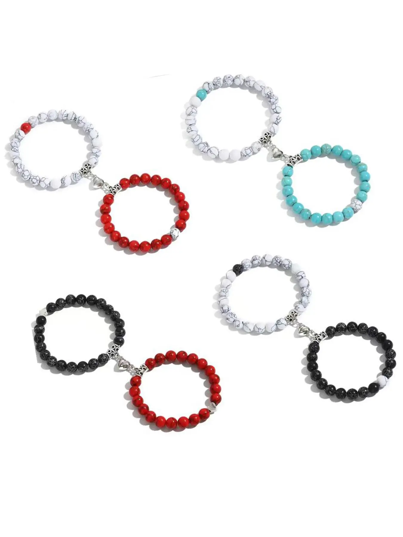 Couple Magnetic Buckle Beaded Couple Bracelet, Couples Bracelet Set, Bracelet Bundle, Fashion Turquoise Texture Beaded Bracelet for Party, Daily Decor, Trendy All-match & Exquisite Friendship Jewelry for Birthday Gift