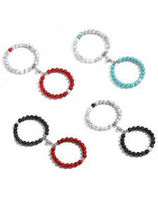 Couple Magnetic Buckle Beaded Couple Bracelet, Couples Bracelet Set, Fashion Turquoise Texture Beaded Bracelet for Party, Daily Decor, Trendy All-match & Exquisite Friendship Jewelry for Birthday Gift