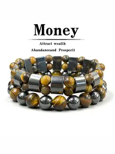 3 Piece Lucky Crystal Bracelet Set, Tiger Eye Agate Wealth Attraction Beaded Bracelets, Unisex Gift for Daily Wear