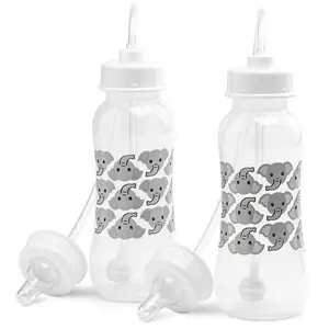 Hands-Free Baby Bottle - Anti-Colic Nursing System 9 oz Baby Bottle with Fast Flow Nipple/Teat 3m+ with Tube Straw Feeding System  Toddler (2 Bottles - Elephant)
