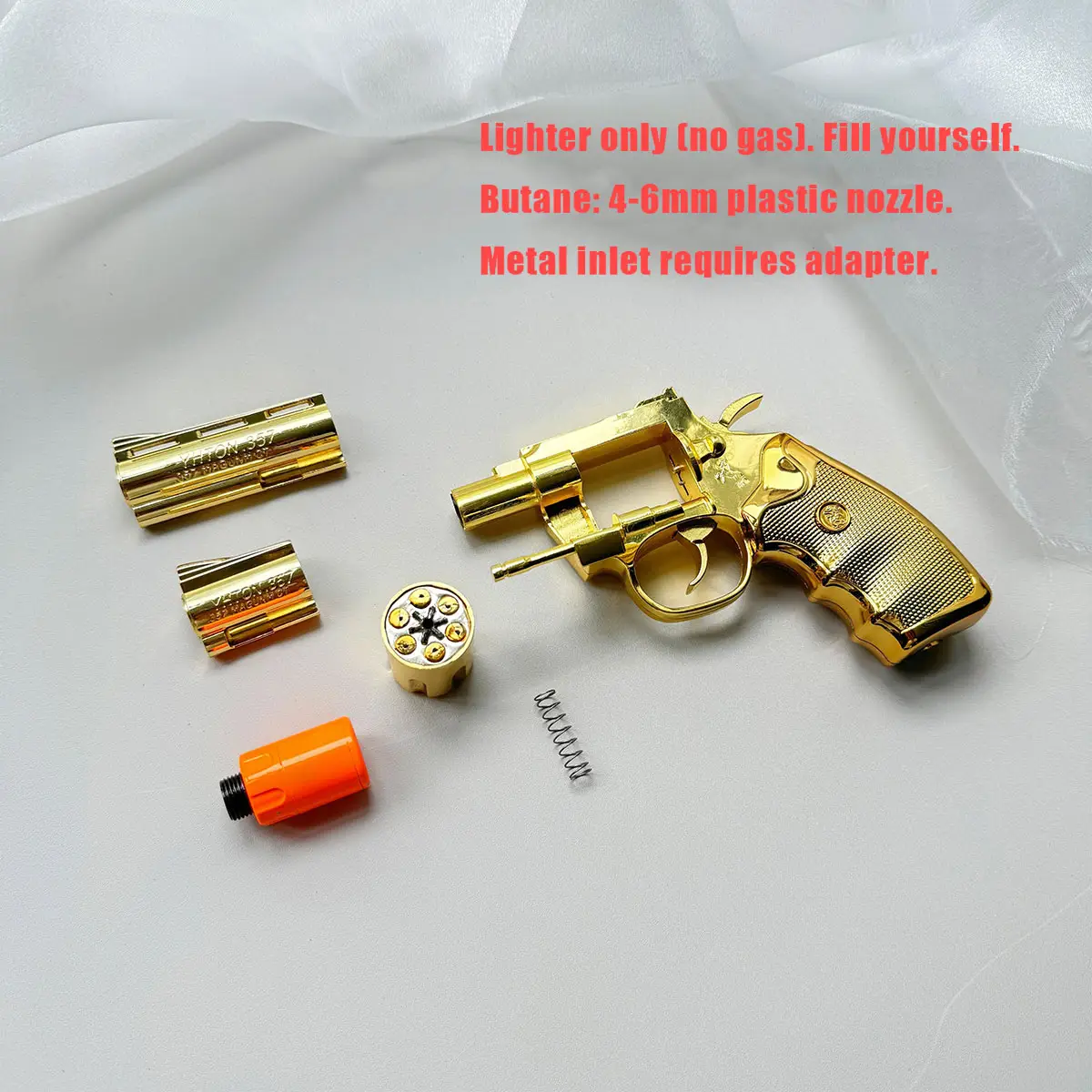 (Butance No Included) Revolver Lighter - Rich Gold, Silver, Black - Windproof & Refillable & Adjustable | Metal Body with Luxe Finish | Perfect Gift f