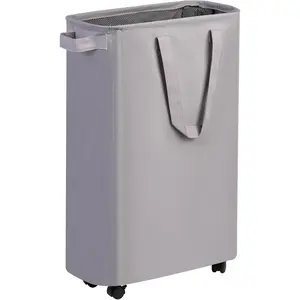 Slim Laundry Hamper with Wheels, Rolling Laundry Basket for Clothes, Small Laundry Basket for Bedroom, Dorm and Laundry Room, 48L (12.7 Gallons) Grey