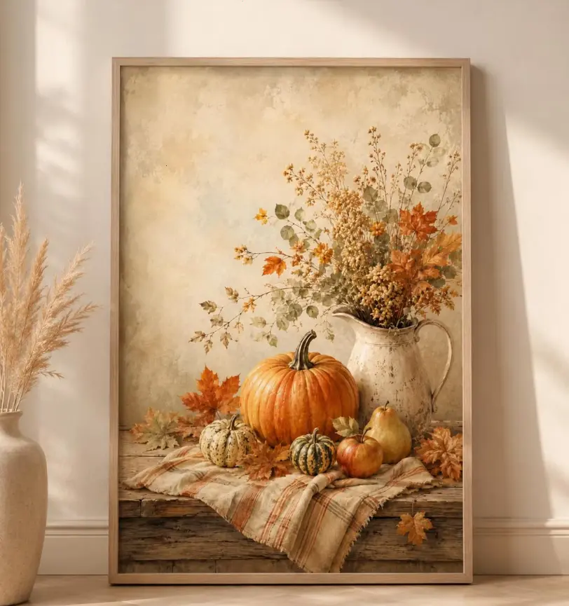 [25% OFF] [UNFRAMED]    Rustic Autumn Harvest Decor, Cottagecore Fall Kitchen Poster, Halloween Pumpkin Print, Cozy Farmhouse Wall Art,Vintage Pumpkin Wall Art,