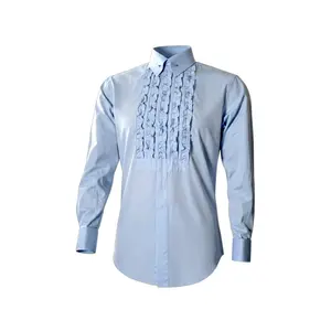Men's Tuxedo Light Blue Ruffle Shirt with Elegant Ruffle Detail and Classic Fit for Formal Occasions