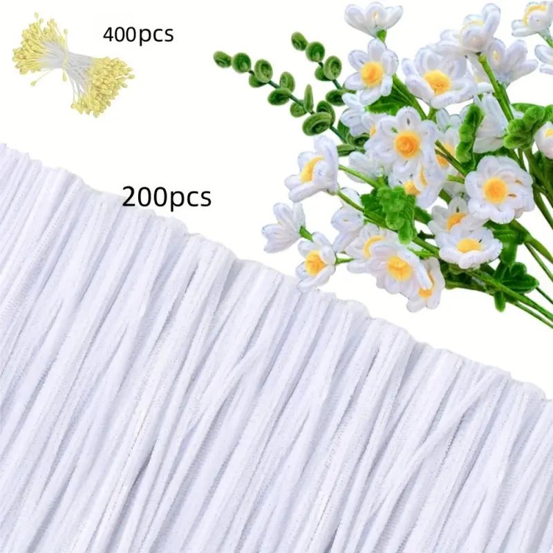 600pcs DIY Art Supplies, Art Crafting Kit, 200 Torsion Bars & 400 Flower Hearts, Ideal for Party Decorations, Handmade Crafts, Creative Projects