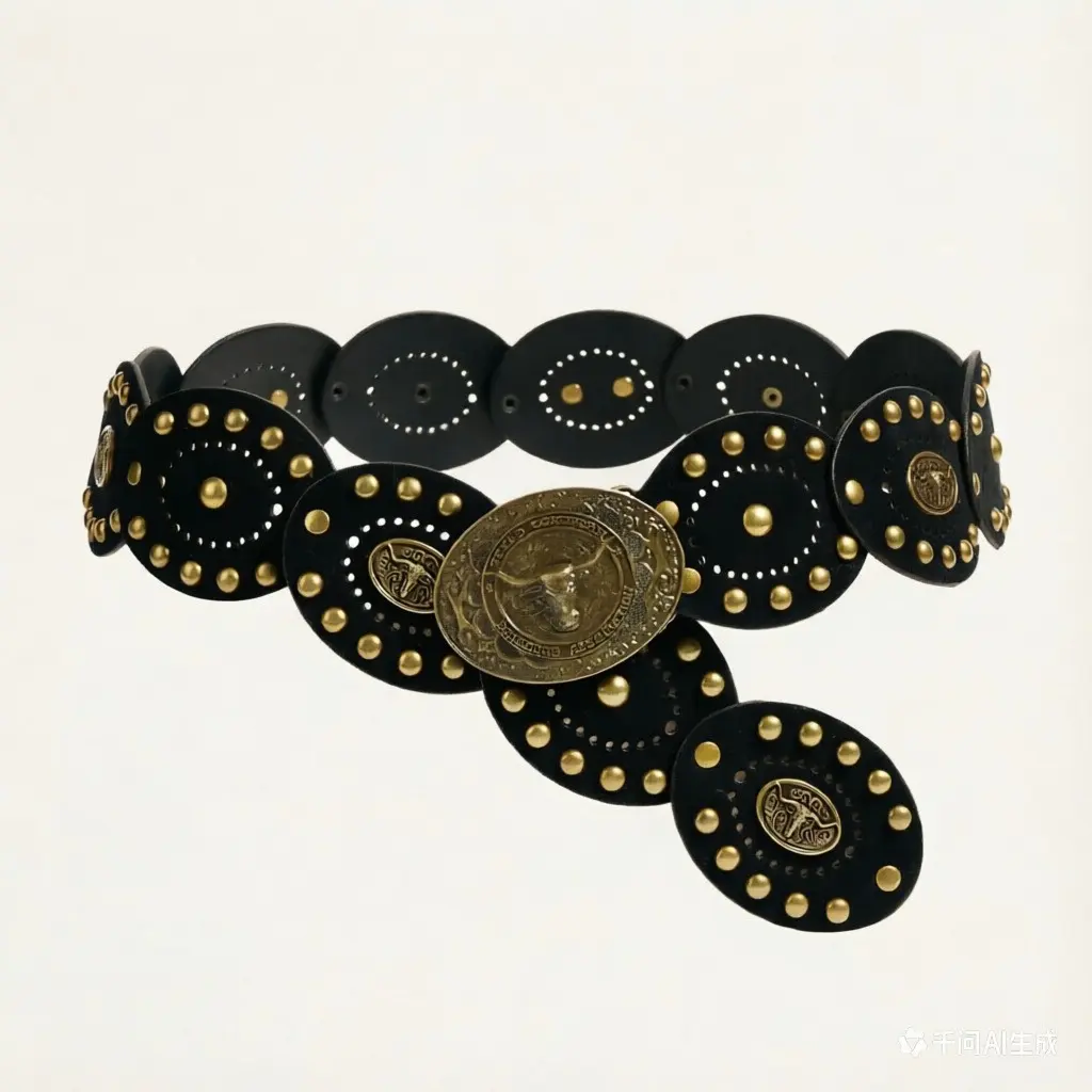Cow head buckle with black stitching
