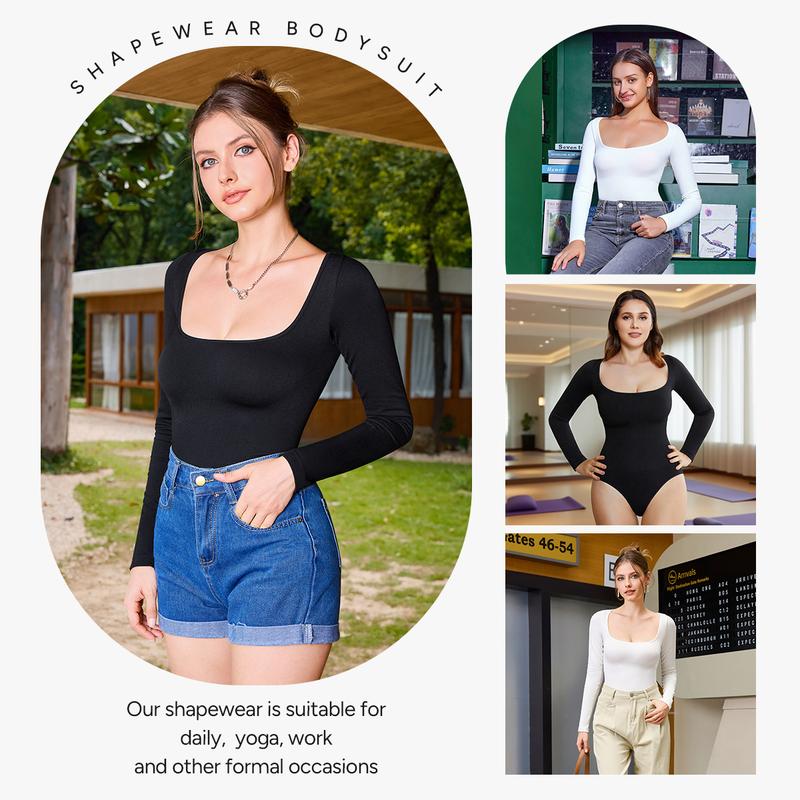 Nebility Women's Minimalist Slim-Fitting Long Sleeve Square Neck Bodysuits for Going Out Basic Leotards Outfits Shirt Tops Womenswear Nebility Women's Minimalist Slim-Fitting Long Sleeve Square Neck Bodysuits for Going Out Basic Leotards Outfits Shirt Tops Womenswear