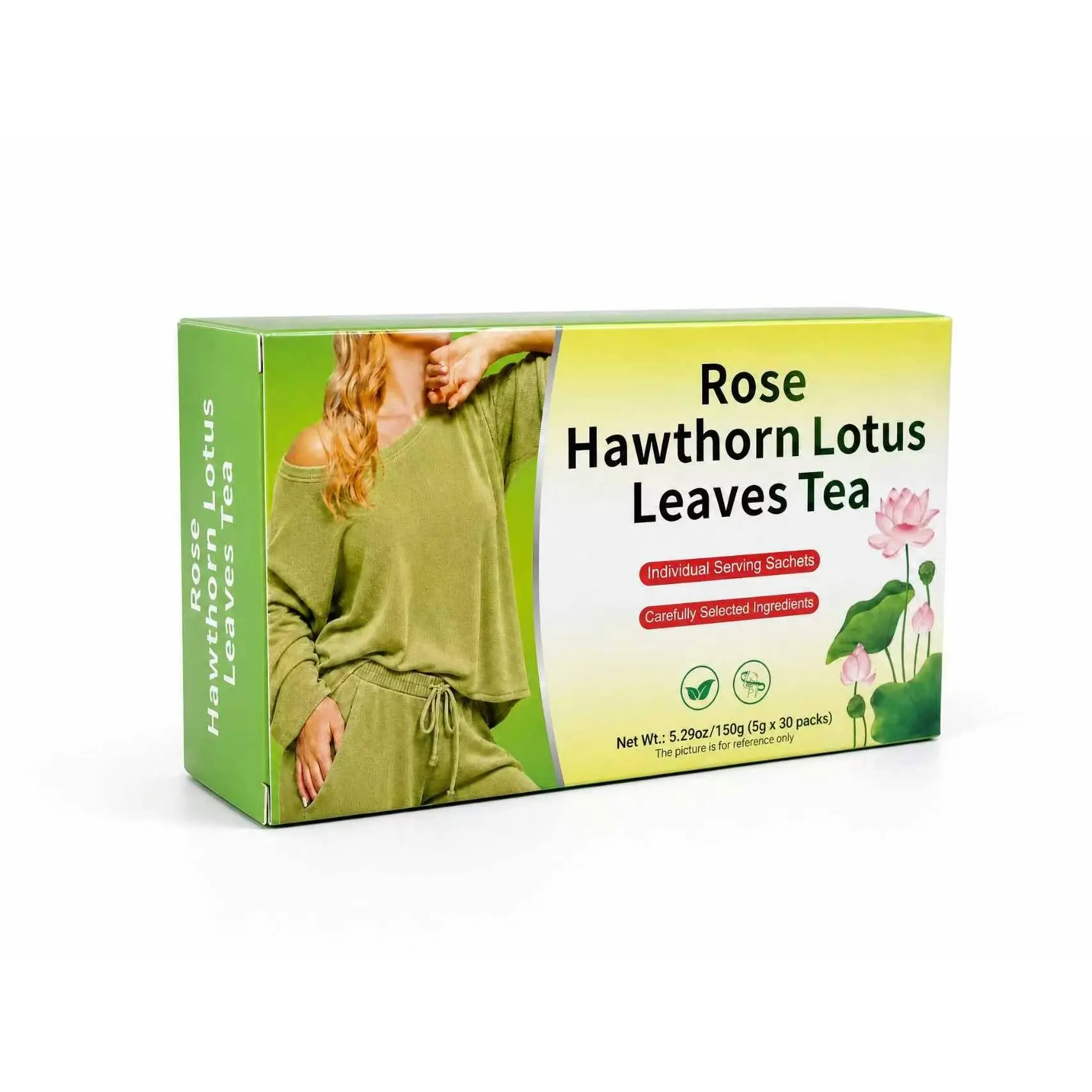 Natural Rose Hawthorn Lotus Leaf Herbal Tea Bags - 5.29oz (150g), 15g ×30 Sachets, Caffeine-Free, Individual Packets, Premium Ingredients, Supports Digestive Health & Body Management, Promotes Wellness & Vitality