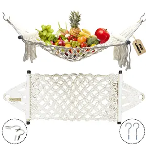 Fruit Hammock for Kitchen under Cabinet with 2PCS Hook - Fruit Hammock organizer with wooden rods, Hanging Banana Hammock Fruit Holder - HaraHuri Bamboo Set